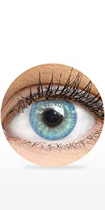 Lentilles de contact premium de couleur bleue. Lentilles mensuelles naturelles.