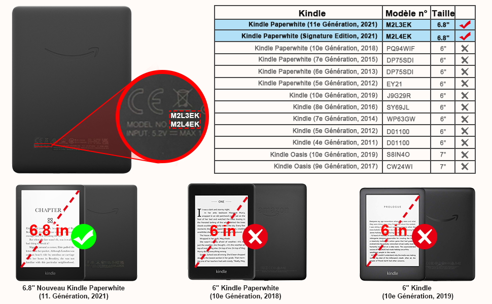 Étui pour 6,8&#34; Kindle Paperwhite (11e génération, modèle 2021)