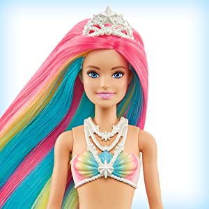 Barbie Dreamtopia poupée Sirène Magique avec Chevelure Arc-en-Ciel, change de couleur dans l'eau