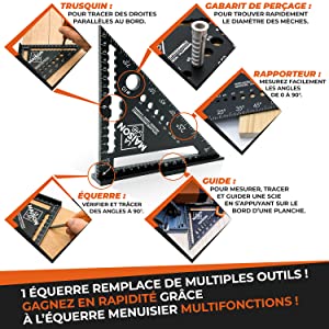 traçage geometrique multifonction rapporteur charpentier plastique incassable menuiserie aluminium