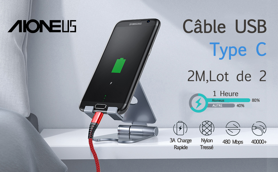 Chargeur Type C Cable 3A Charge Rapide 