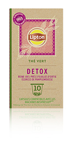 Lipton Thé Vert Detox 10 Capsules, reine des prés, ortie et écorce de pamplemousse, santé, tisane