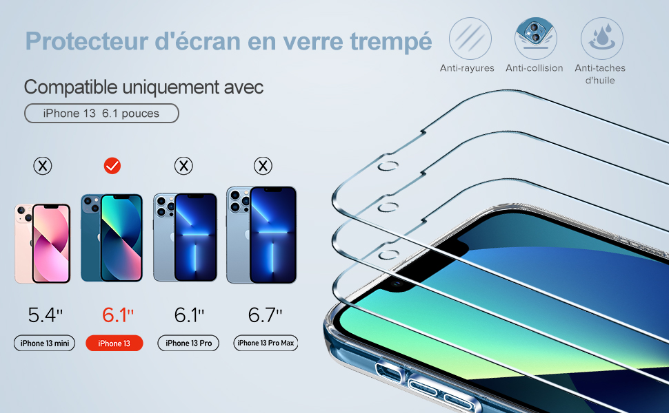 Coque Compatible avec iPhone 13, et 3 pièces Verre Trempé