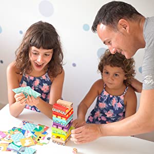 Tour de Blocs Empilables en Bois avec Couleurs et Animaux