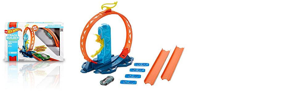 Coffret Hot Wheels Track Builder Unlimited Lanceur et Looping avec Connecteurs, à partir de 4 ans