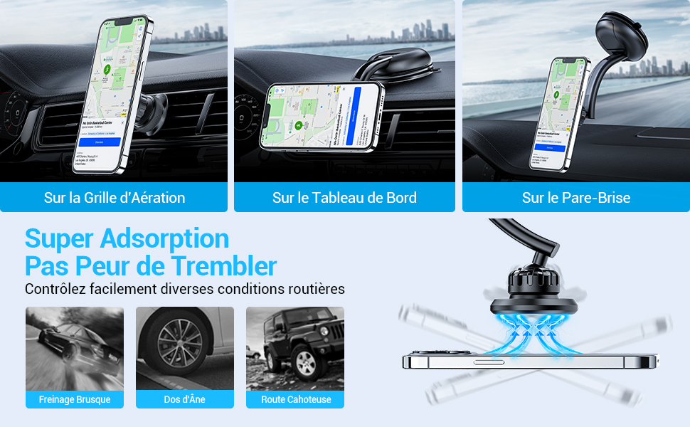 Support porte telephone téléphone voiture magnétique aimanté ventouse iphone samsung huawei xiaomi