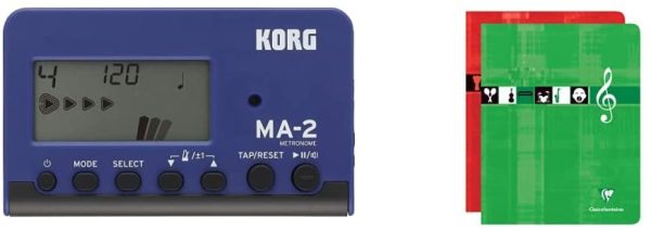 Korg MA-2 LCD Pocket Digital Métronome bleu/noir & Clairefontaine - Lot de 2 Cahiers Musique et Chant Agrafés - 17x22 cm - 28 Pages Grands Carreaux + 28 Pages avec Portées - Papier Blanc 90 g – Image 4