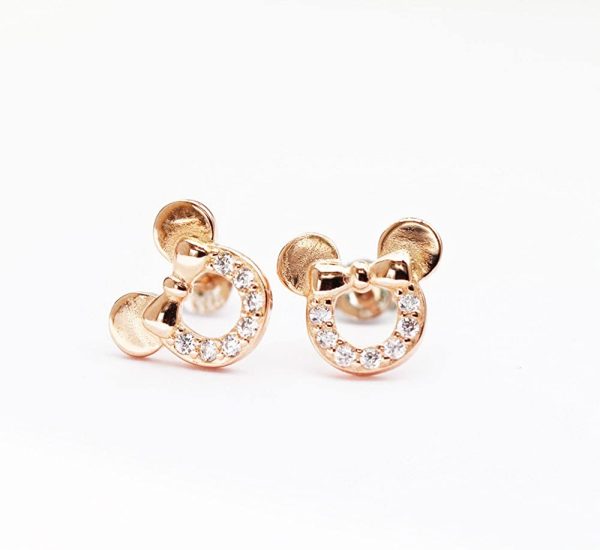 Findout F1784 Boucles d'oreilles creuses plaquées or rose et argent sterling avec cubes de zircons Motif Mickey Mouse Blanc – Image 6