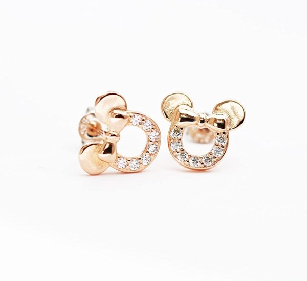 Findout F1784 Boucles d'oreilles creuses plaquées or rose et argent sterling avec cubes de zircons Motif Mickey Mouse Blanc – Image 3