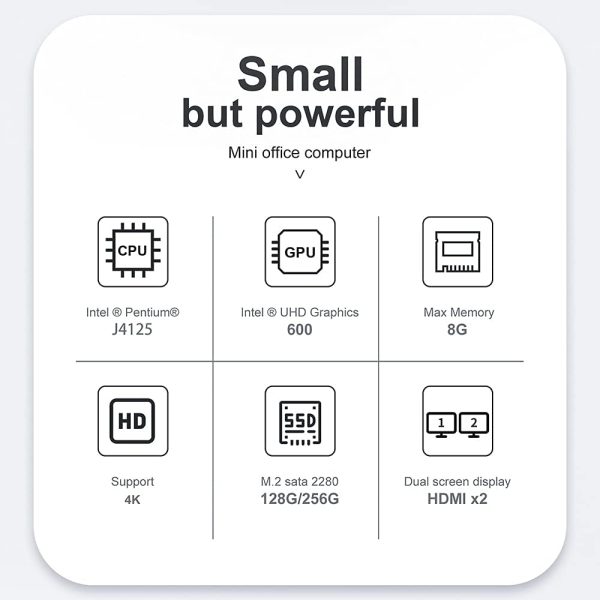 Mini PC GK Mini Intel Processor J4125 Windows 10 Pro, 8G LPDDR4/256G SSD Mini Computer, 2.4G/5G Dual WiFi, Dual HDMI Ports, Gigabit Ethernet, Mini Desktop PC – Image 9