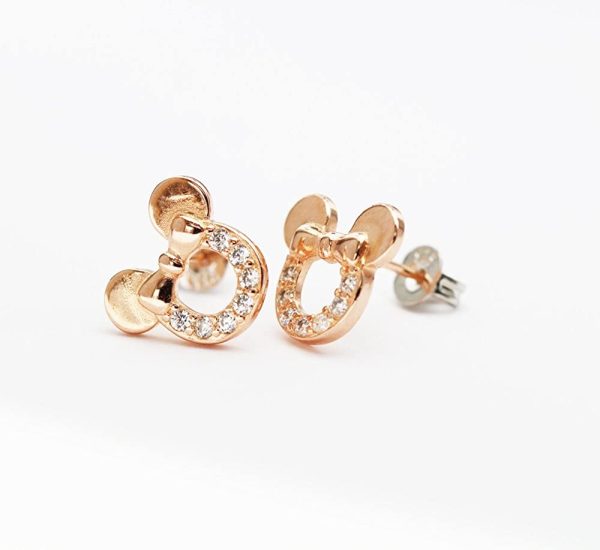 Findout F1784 Boucles d'oreilles creuses plaquées or rose et argent sterling avec cubes de zircons Motif Mickey Mouse Blanc