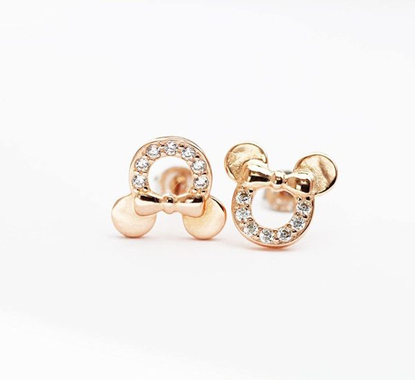 Findout F1784 Boucles d'oreilles creuses plaquées or rose et argent sterling avec cubes de zircons Motif Mickey Mouse Blanc – Image 4