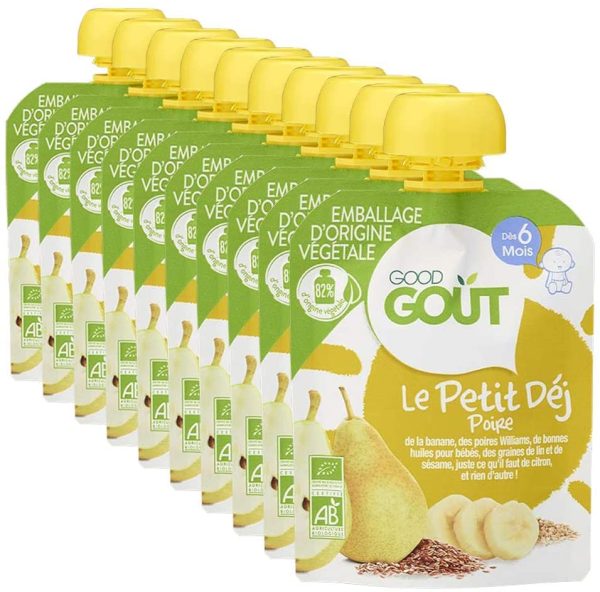 Good Goût - BIO - Gourde Petit Déj Poire dès 6 Mois 70 g - Pack de 10