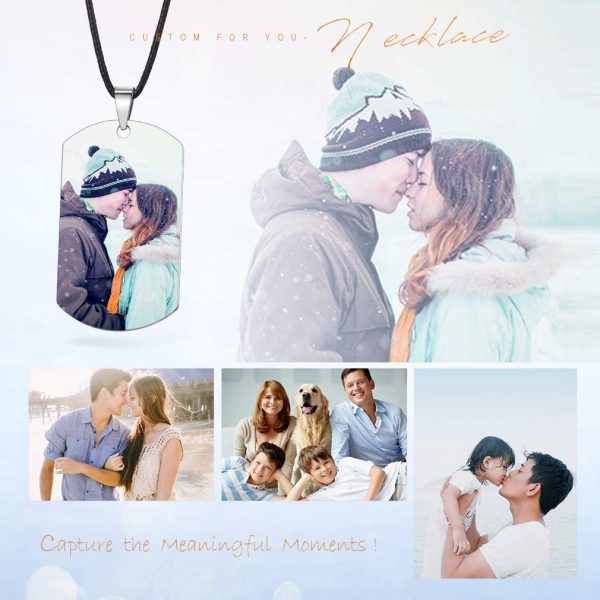 Custom4U Plaque Militaire Personnalisable Homme-Pendentif Photo Gravé & Personnalisé Prénom Collier Dog Tag en Acier Inoxydable/Or/Noir avec Chaine Bijoux Personnalisé Cadeau pour Hommes Garçons – Image 6