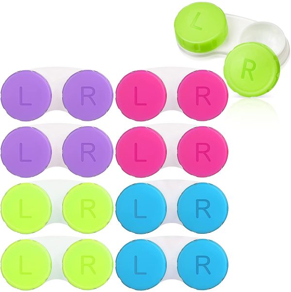 8 Pcs Boîtes Lentilles Contact Supports Lentilles Contact Plastique Conteneur Lentilles Contact Colorées Étuis Rangement Portables Lentilles Contact, 4 Couleurs, Bleu, Rose, Vert, Violet – Image 2