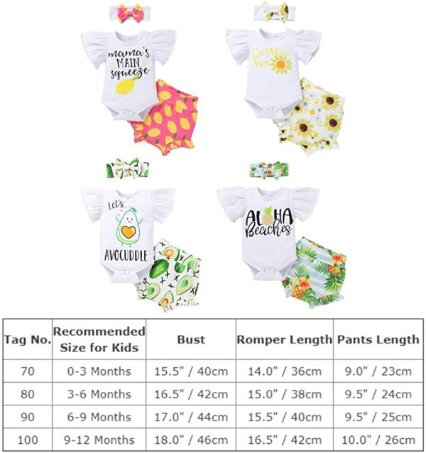 FYMNSI Tenue de Vêtements pour Bébé Nouveau-né Filles Ete Ensemble, Manche Courte Body Barboteuse et Short Imprimé Fleur et Bandeau 0-18 Mois – Image 3