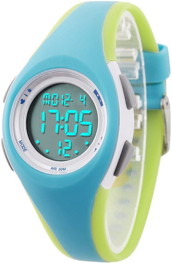 Montre Enfant Garon Fille Adolescent Digitale Outdoor Sport Multifonction tanche LED Lumire Alarme Calendrier Date avec Bande Montre (Blue -Green) – Image 4