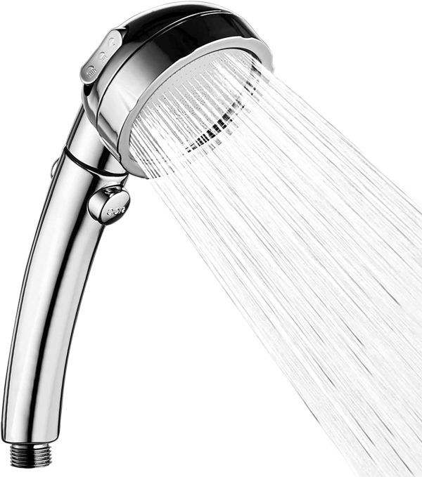 Pommeau de Douche, Douchette Universelle 3 Modes de Douche à Main Douchette Économie d'Eau Douche avec Arrêt Tête de Douche Amovible Chromé Douche de Salle Bain , Argent – Image 2