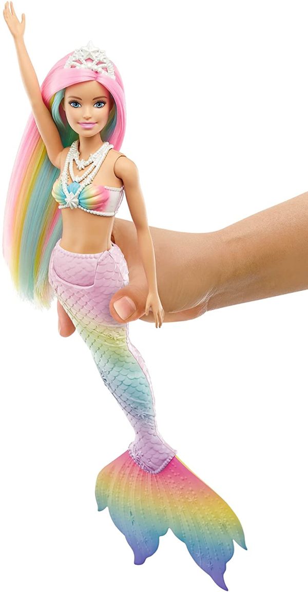 Barbie - Barbie Dreamtopia - Sirène Magique Arc-en-Ciel - Poupée avec Détails qui Changent de Couleur - Diadème et Corsage Marin - Cadeau dès 3 ans, GTF89