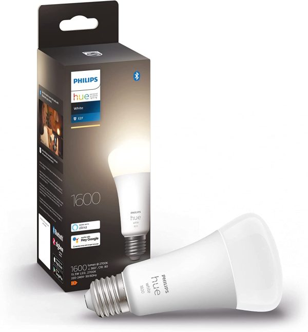 Philips Hue NOUVELLE ampoule intelligente blanche 100 W - 1600 lumens [vis Edison E27] avec Bluetooth. Fonctionne avec Alexa, Google Assistant, Apple Homekit [Classe énergétique F].