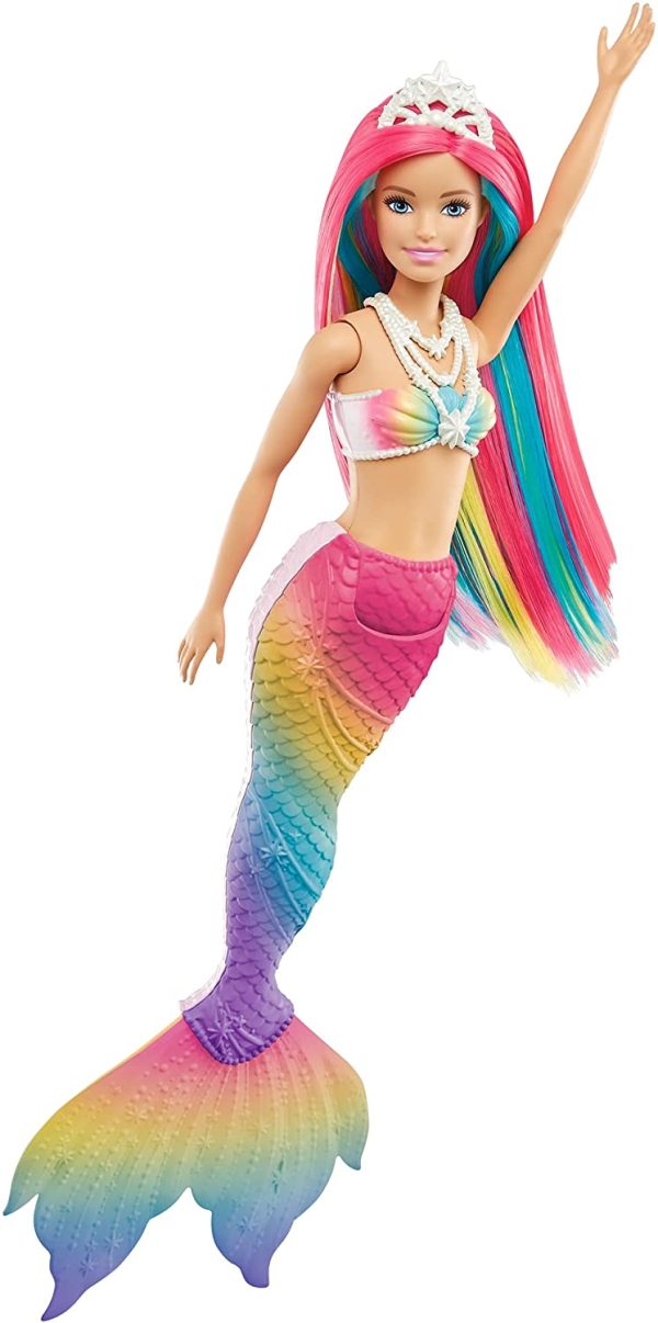 Barbie - Barbie Dreamtopia - Sirène Magique Arc-en-Ciel - Poupée avec Détails qui Changent de Couleur - Diadème et Corsage Marin - Cadeau dès 3 ans, GTF89 – Image 5