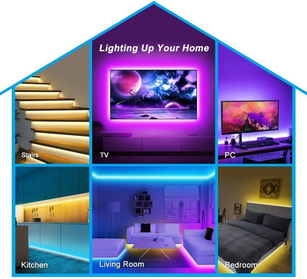 Ruban LED TV 2,2M,  5050 RGB Bandeau LED 16 Couleurs et 4 Modes Ruban Lumineux, Ruban LED TV avec Télécommande pour 40"-60" HDTV/PC Moniteur, Alimenté par USB – Image 6