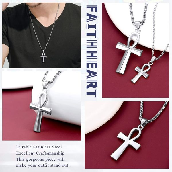 FaithHeart Collier Egyptien Personnalisable,Pendentif Croix d'Ankh d'Egypte/Croix Ankh Serpent/Carte Afrique/Oeil d’Horus/Croix de Vie + Chaîne 55+5cm,Bijoux Amulette de Protection pour Homme/Femme