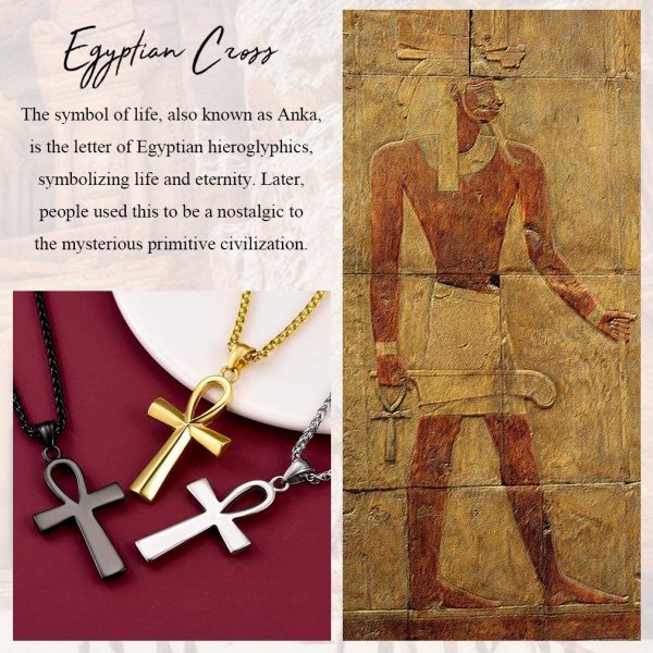 FaithHeart Collier Egyptien Personnalisable,Pendentif Croix d'Ankh d'Egypte/Croix Ankh Serpent/Carte Afrique/Oeil d’Horus/Croix de Vie + Chaîne 55+5cm,Bijoux Amulette de Protection pour Homme/Femme – Image 4