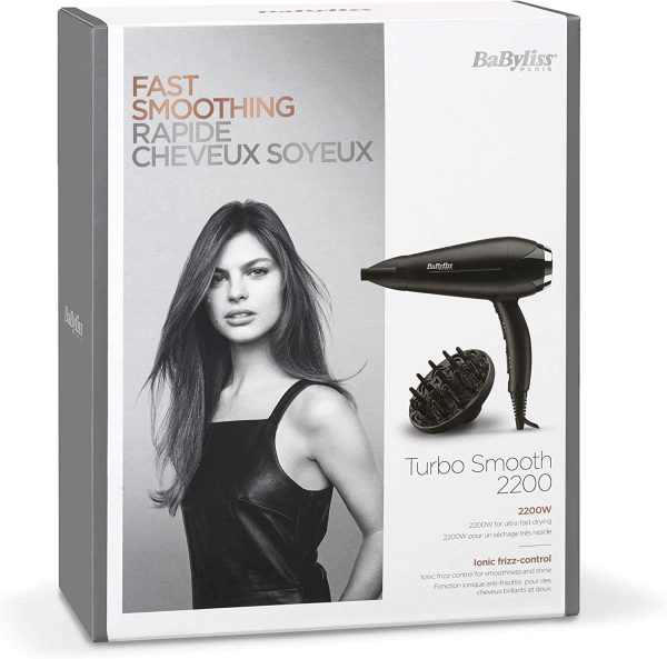 BaByliss Sèche-cheveux Turbo Smooth 2200 avec Technologie Ionique et Céramique D572DE