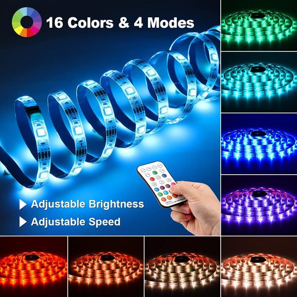 Ruban LED TV 2,2M,  5050 RGB Bandeau LED 16 Couleurs et 4 Modes Ruban Lumineux, Ruban LED TV avec Télécommande pour 40"-60" HDTV/PC Moniteur, Alimenté par USB