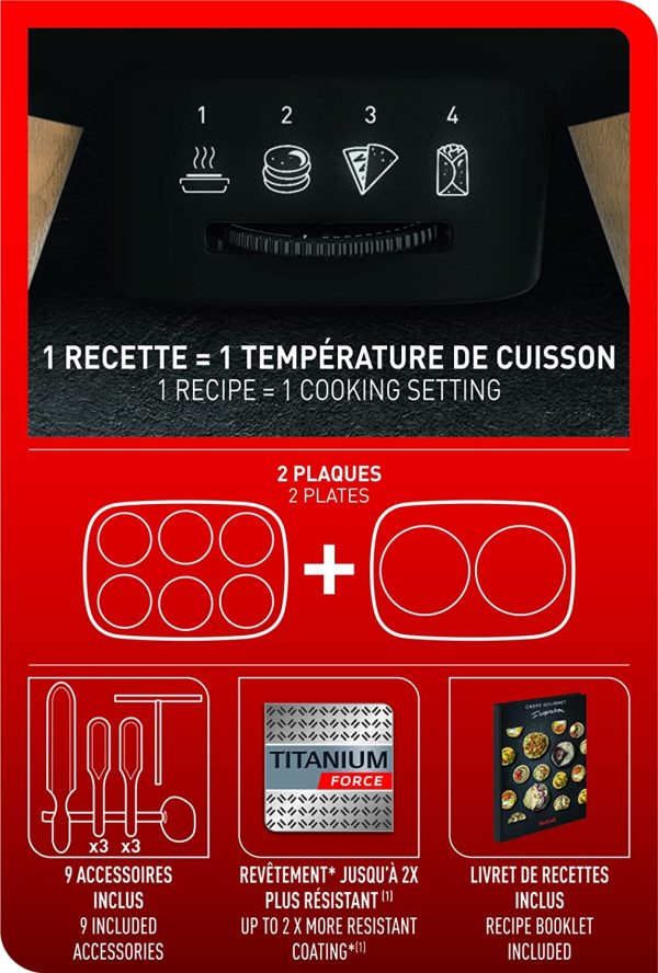 Gourmet Crêpière 2 plaques amovibles antiadhésives, Température réglable, Multi usage crêpes, galettes, pancakes, naan, fajitas, Louche, Répartiteur de pâte, Spatules PY900812 – Image 2