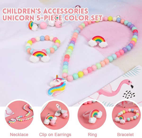 Hifot Licorne Mini Sac à Main avec Bijoux Enfants, Couleur Licorne Bracelet Boucles d'oreilles Bague Colliers Princesse Parure Bijoux Fille Jeu d'habillage Accessoire