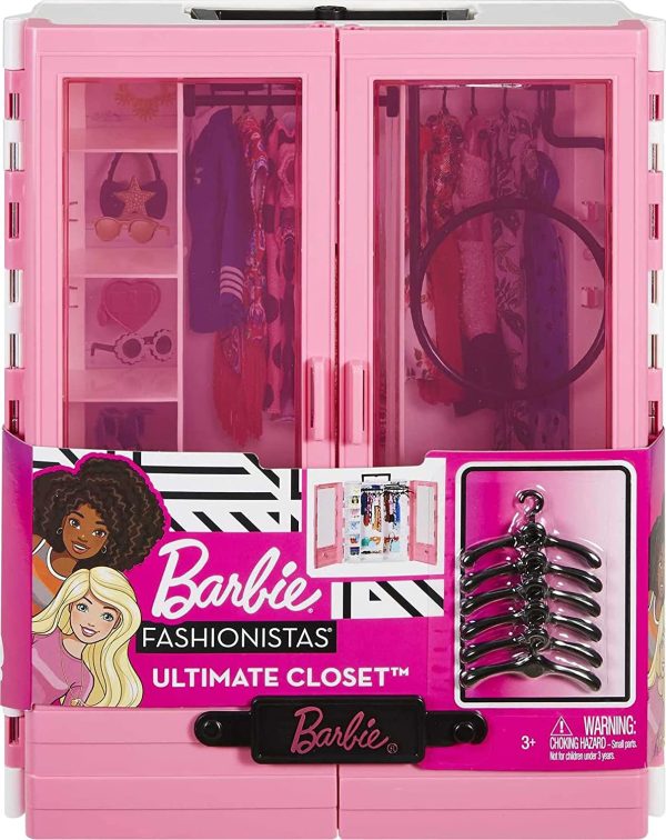 Barbie Fashionistas Le Dressing de Rêve rose à la taille de la poupée, transportable et fourni avec cintres, jouet pour Enfant, GBK11 – Image 4