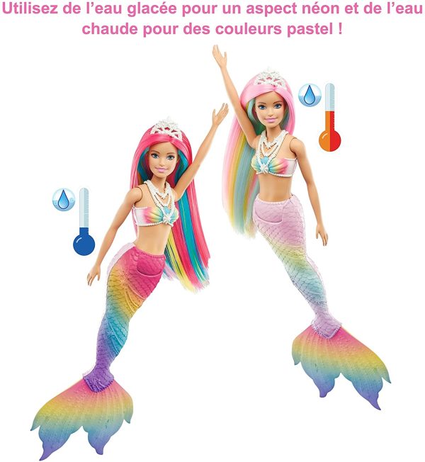 Barbie - Barbie Dreamtopia - Sirène Magique Arc-en-Ciel - Poupée avec Détails qui Changent de Couleur - Diadème et Corsage Marin - Cadeau dès 3 ans, GTF89 – Image 4