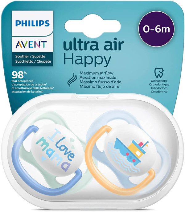 Sucette ultra air Philips Avent, pour 0 à 6 mois, orthodontique et 0 % BPA, 2 pièces, avec boîtier de stérilisation et de transport, – Image 2