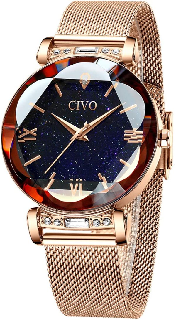 CIVO Montres Femmes Or Rose Montre-Bracelet en Acier Inoxydable Maille pour Femme Imperméable Élégante Robe Montres Analogiques pour Femmes Dames Filles