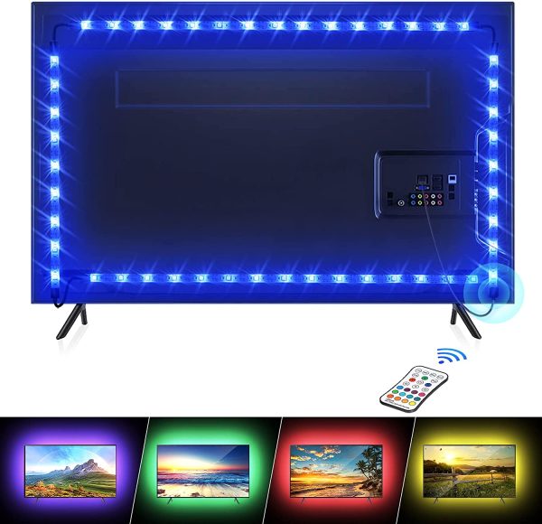 Ruban LED TV 2,2M,  5050 RGB Bandeau LED 16 Couleurs et 4 Modes Ruban Lumineux, Ruban LED TV avec Télécommande pour 40"-60" HDTV/PC Moniteur, Alimenté par USB – Image 3