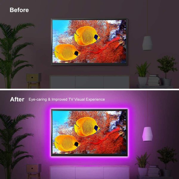 Ruban LED TV 2,2M,  5050 RGB Bandeau LED 16 Couleurs et 4 Modes Ruban Lumineux, Ruban LED TV avec Télécommande pour 40"-60" HDTV/PC Moniteur, Alimenté par USB – Image 7