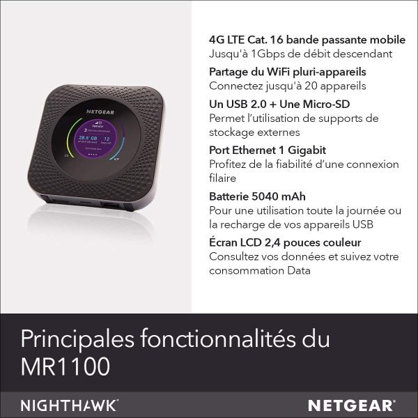 NETGEAR Routeur 4G SIM, box 4G LTE, Routeur Mobile 4G Nighthawk (MR1100), WiFi jusqu'à 1Gbit/s| Connectez jusqu'à 20 appareils en WiFi | WiFi sécurisé mobile | Déverrouillé, Compatible tout opérateurs – Image 4