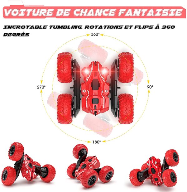 RC Voiture Telecommandé Enfant 360°Rotation Stunt Car 2.4GHz Voiture Radiocommandee avec LED 4WD Buggy Course Rapide ??Voiture Jeux Extérieur Jouet Garçon Fille 3 4 5 6 7 8 9 12 Ans (Rouge