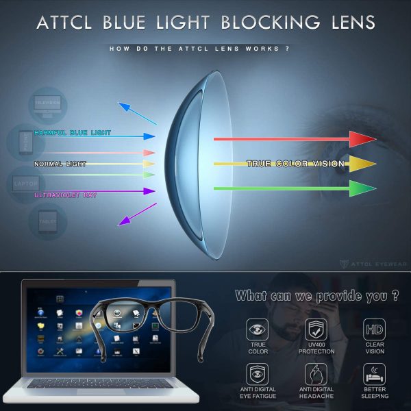 ATTCL Homme lunette anti lumiere bleue Ultra Léger TR90 Anti fatigue Oculaire Filtre UV Monture de Lunettes – Image 5