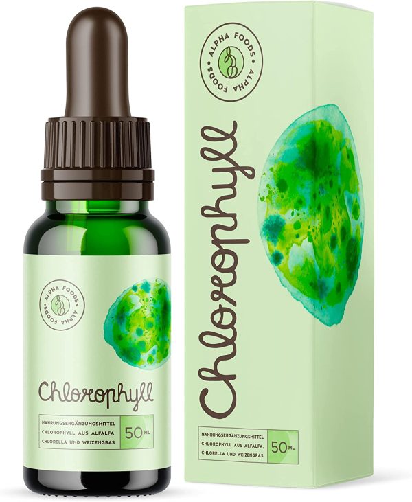 Chlorophylle liquide à boire, sur base d'herbes de blé, luzerne et chlorella, sans goût, sans iode, sans additifs - jusqu'à 4 fois plus de concentration de chlorophylline - 50 ml