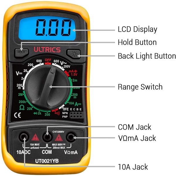 Multimètre Numérique LCD, Haute Qualité Voltmètre Ampèremètre Ohmmètre, Portable Digital Testeur Electrique Mesure Tension Courant Continuité Résistance AC DC Circuit Diodes Transistors – Image 2