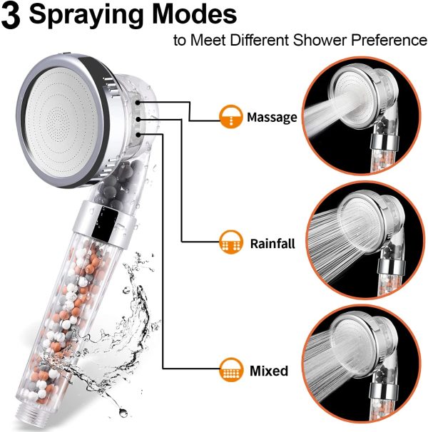 Pommeau Douche Anti Calcaire Économiser d'Eau Haute Pression Système de 3 Couches de Filtration avec 3 Mode de Douche