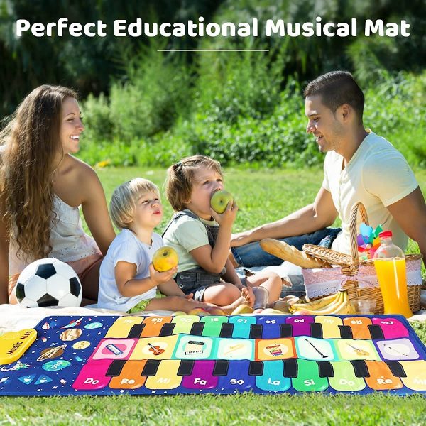 RenFox Tapis de Jeu pour Enfant, Tapis Musical Tapis de Danse avec 8 Instruments et 20 Touches, Jouets Educatifs Cadeaux pour Garçons Filles 1 2 3 4 5 Ans, 120 x 48 cm – Image 2