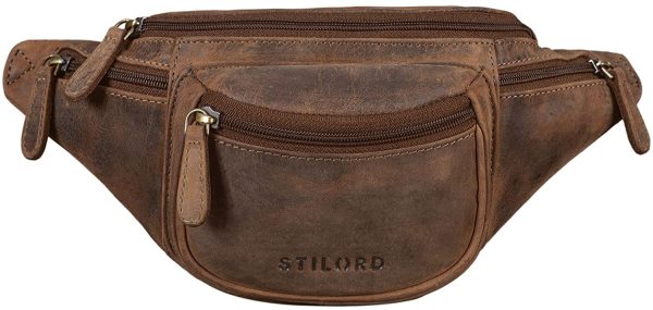 STILORD 'Eliah' Vintage Sac Banane en Cuir Ceinture Réglable Poche Ventrale Sacoche Banane idéal Sport Voyages Quotidien Durable, Couleur:Calais - Marron