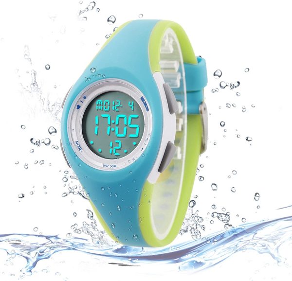 Montre Enfant Garon Fille Adolescent Digitale Outdoor Sport Multifonction tanche LED Lumire Alarme Calendrier Date avec Bande Montre (Blue -Green) – Image 5