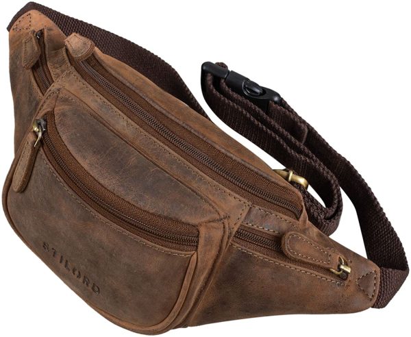 STILORD 'Eliah' Vintage Sac Banane en Cuir Ceinture Réglable Poche Ventrale Sacoche Banane idéal Sport Voyages Quotidien Durable, Couleur:Calais - Marron – Image 7