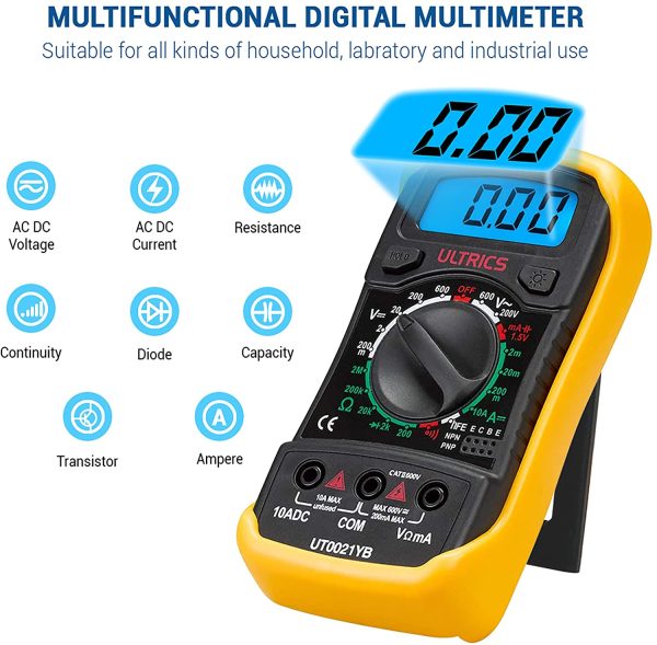 Multimètre Numérique LCD, Haute Qualité Voltmètre Ampèremètre Ohmmètre, Portable Digital Testeur Electrique Mesure Tension Courant Continuité Résistance AC DC Circuit Diodes Transistors – Image 5