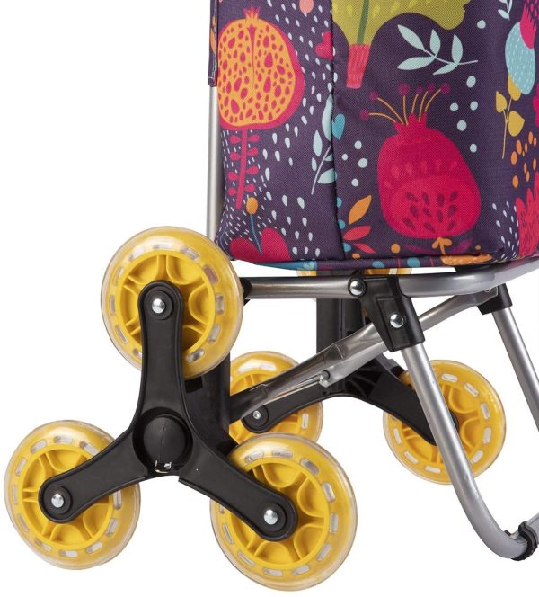 Chariot de Course, Poussette de marché Isotherme 6 Roues Motif Floral avec Poche de Rangement 43L